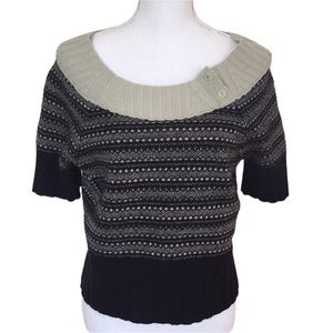 Anthropologie Cartonnier Green Fair Isle Short Sleeve Sweater